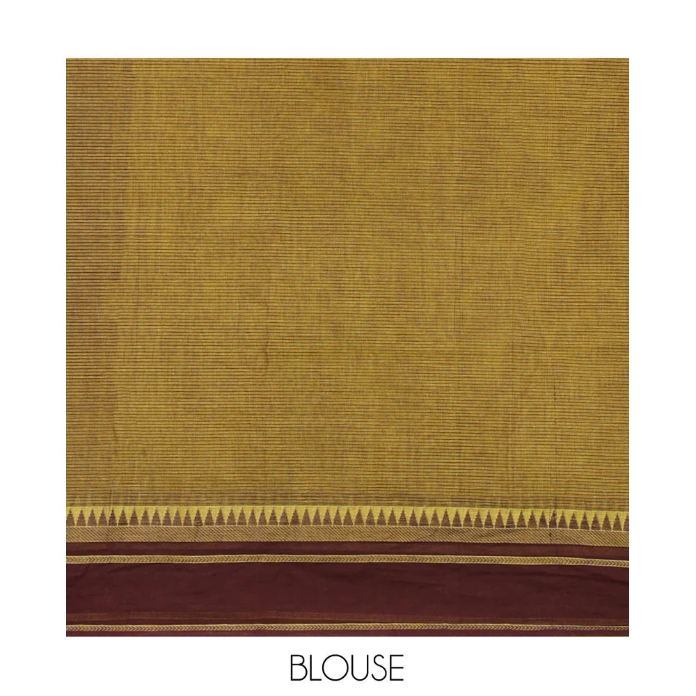 Pothys Green Andhra Cotton Saree, Sparsely Woven with Stripes, a Contrast Temple Thread Border, Contrast Striped Pallu, and a Contrast Blouse