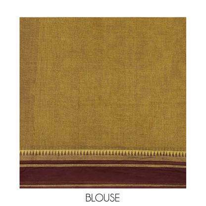 Pothys Green Andhra Cotton Saree, Sparsely Woven with Stripes, a Contrast Temple Thread Border, Contrast Striped Pallu, and a Contrast Blouse