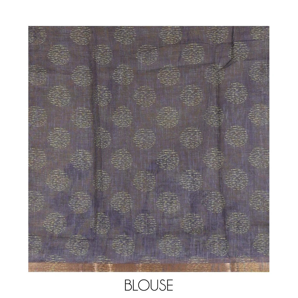Pothys Lemon Yellow Linen Cotton Saree, Accentuated with Flora-Fauna Print, a Piping Border, Printed Pallu and a Contrast Blouse