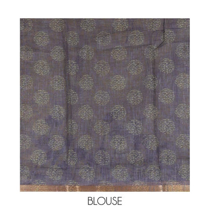 Pothys Lemon Yellow Linen Cotton Saree, Accentuated with Flora-Fauna Print, a Piping Border, Printed Pallu and a Contrast Blouse
