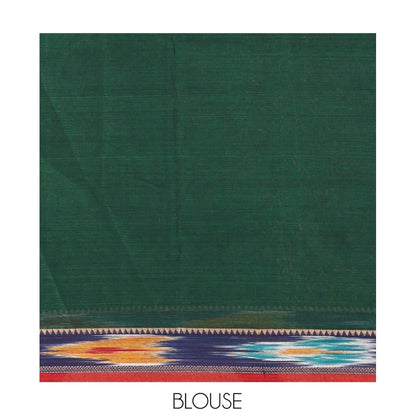 Pothys Green Plain Mercerised Cotton Saree, a Contrast Ikat Border, an Ikat Weave Pallu, and a Matching Blouse