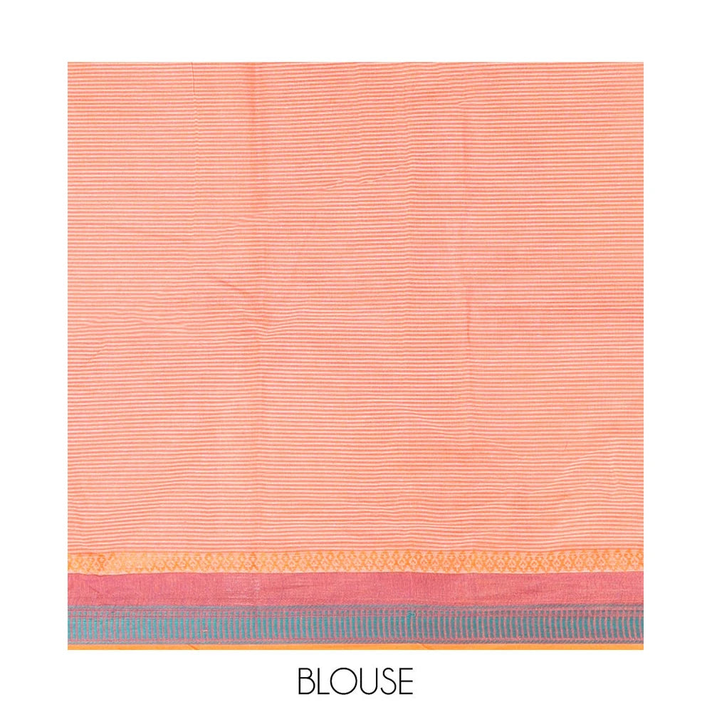 Pothys Brown Striped Andhra Cotton Saree, Complemented by a Contrast Multi-color Border, Striped Pallu, and a Contrast Blouse