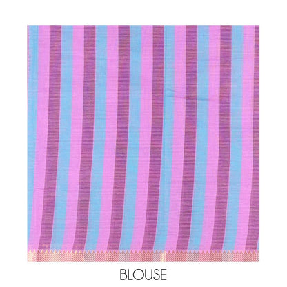 Pothys Purple Andhra Cotton Saree, Subtly Enriched with Pichwai Cow Buttas, Highlighted by a Temple Zari Border, Striped Pallu, and a Contrast Blouse
