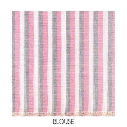 Pothys White Plain Andhra Cotton Saree, Mesmerized with Temple Zari Border, Contrast Striped Pallu, and a Contrast Blouse