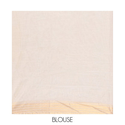 Pothys Cream Chanderi Cotton Saree Features Polka Dot Enclosed Checks, a Zari Border, a Matching Blouse