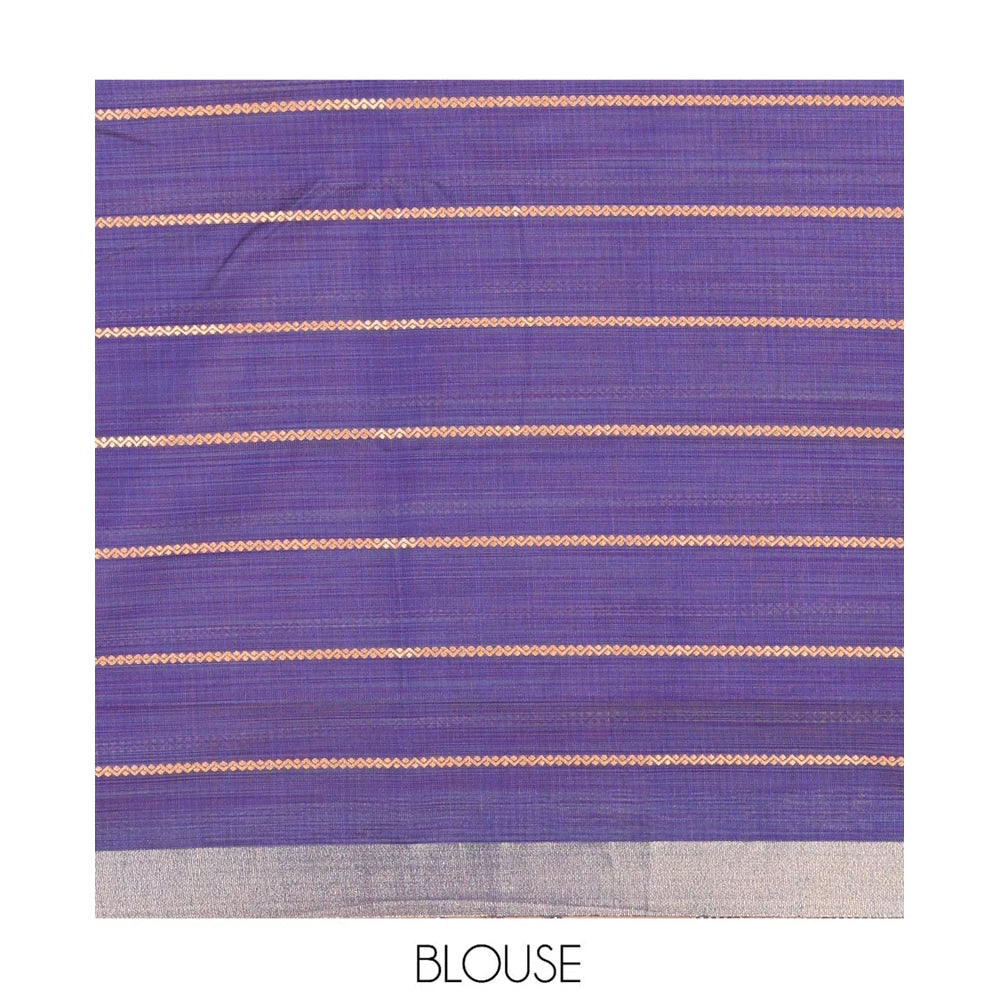 Pothys Baby Pink Semi-Silk Cotton Saree, Beautified with Veldhari Stripes, Gold Zari Border, Contrast Striped Pallu and a Contrast Blouse