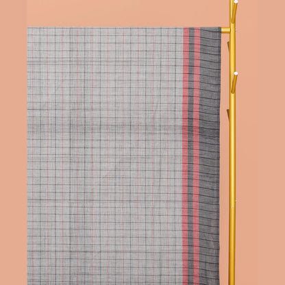 Pothys Grey Checked Chirala Cotton Saree, a Contrast Border, Self-Pallu, and a Matching Blouse