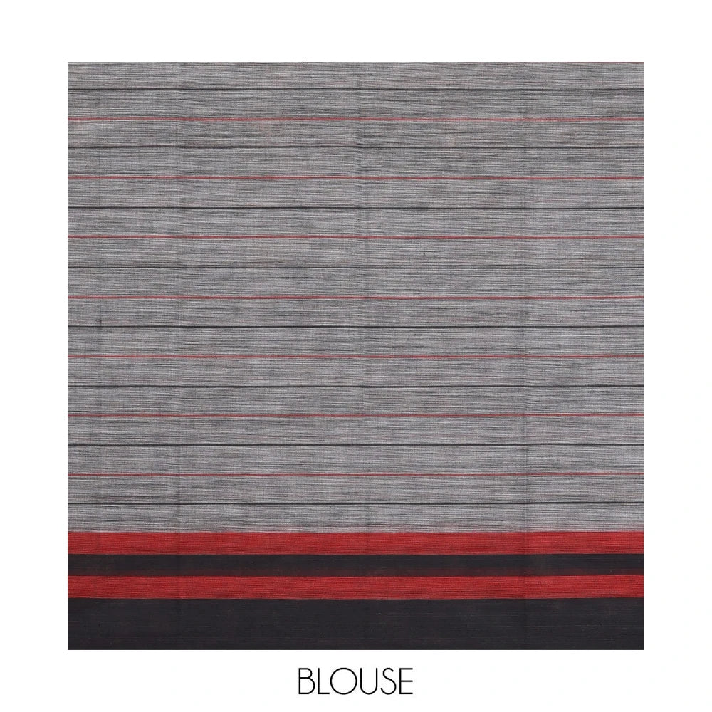 Pothys Grey Checked Chirala Cotton Saree, a Contrast Border, Self-Pallu, and a Matching Blouse