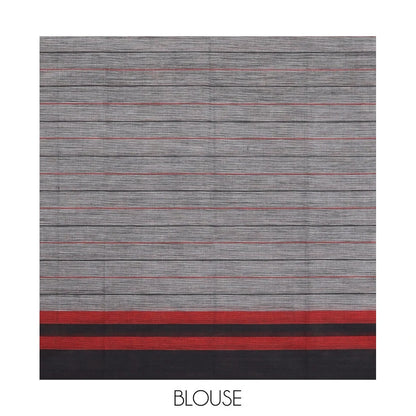 Pothys Grey Checked Chirala Cotton Saree, a Contrast Border, Self-Pallu, and a Matching Blouse