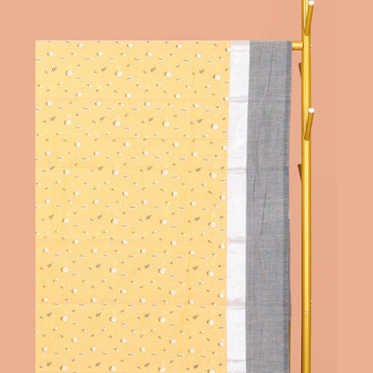 Pothys Yellow Chirala Cotton Saree, Steeped with Buttas, a Contrast Floral Border, Printed Pallu, and a Contrast Blouse