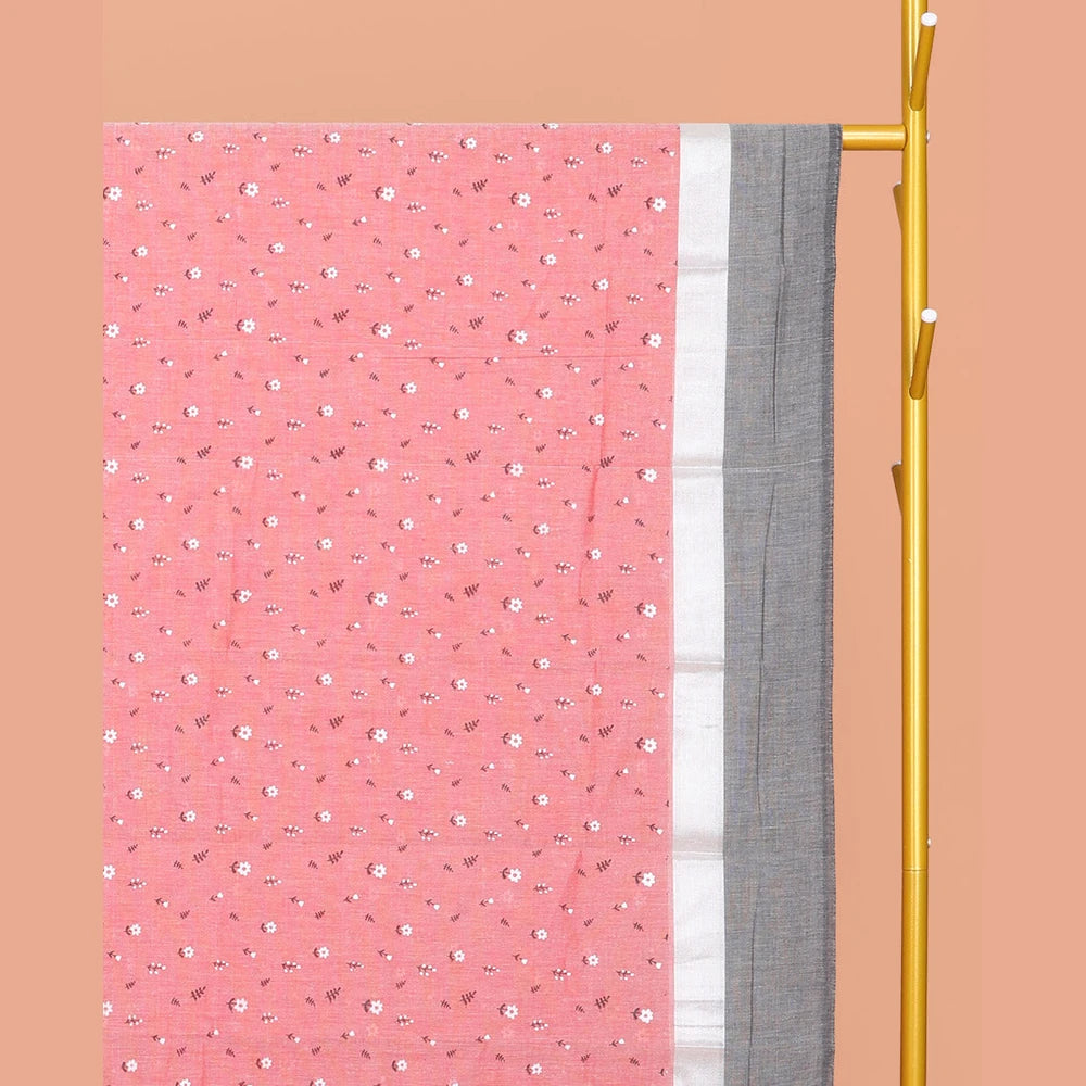 Pothys Red Chirala Cotton Saree, Adorned with Buttas, a Contrast Floral Border, Printed Pallu, and a Contrast Blouse