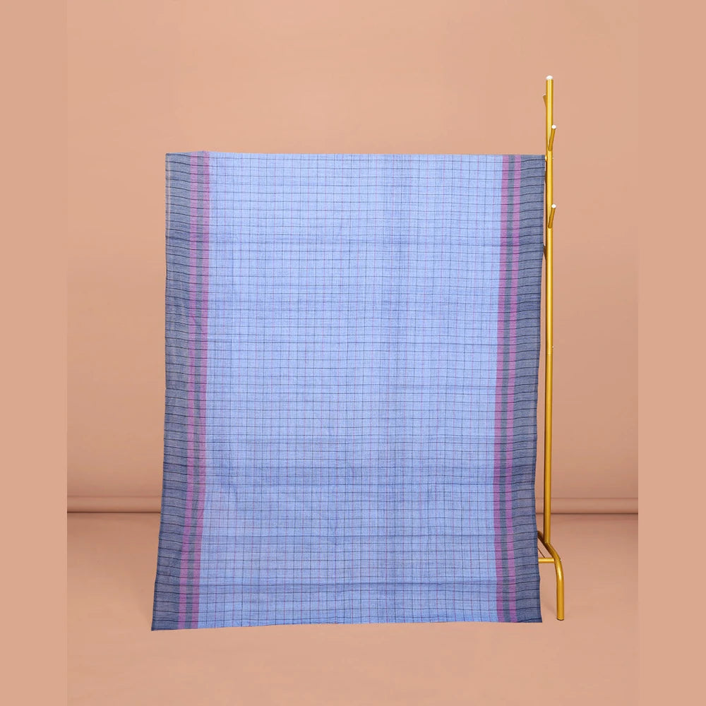 Pothys Blue Checked Chirala Cotton Saree, a Contrast Border, Self-Pallu, and a Contrast Blouse