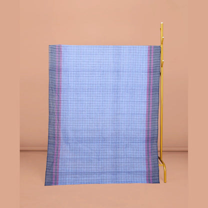 Pothys Blue Checked Chirala Cotton Saree, a Contrast Border, Self-Pallu, and a Contrast Blouse