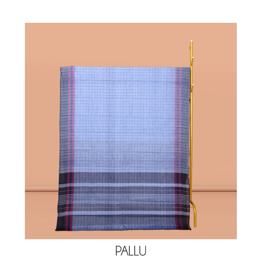 Pothys Blue Checked Chirala Cotton Saree, a Contrast Border, Self-Pallu, and a Contrast Blouse