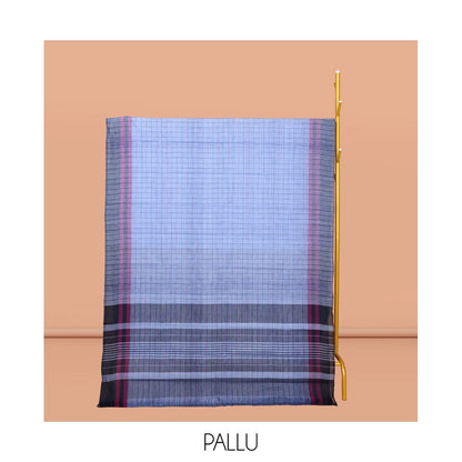 Pothys Blue Checked Chirala Cotton Saree, a Contrast Border, Self-Pallu, and a Contrast Blouse