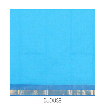 Pothys Blue Chirala Cotton Saree, Accentuated with an Argyle Design, a Contrast Zari Border, Contrast Peacock Pallu, and a Contrast Blouse