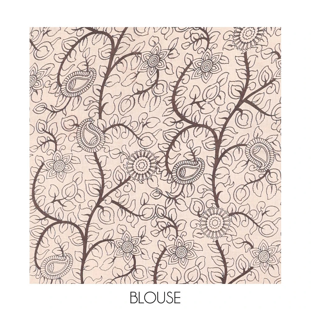 Pothys Black Kalamkari Cotton Saree, Decked Up with Elephant Motifs Print, Contrast Paisley Border, Pallu of Peacock Motifs, and a Matching Blouse