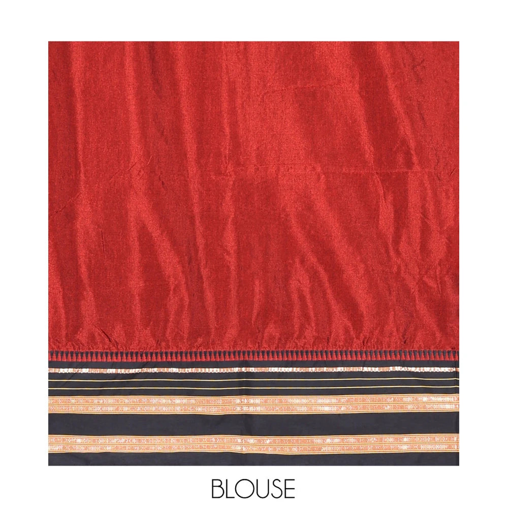 Pothys Maroon Plain Mercerised Cotton Saree, Contrast Traditional Thread Temple Border, Striped Pallu, and a Matching Blouse