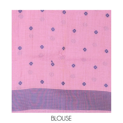 Pothys Lavender Munga Cotton Saree, Beautified with Floral Buttas, a Contrast Floral-Bird Printed Border, and a Matching Blouse