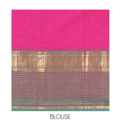 Pothys Dark Purple Plain Chettinad Cotton Saree, Complemented by a Contrast Traditional Zari Peacock Border, Striped Pallu, and Matching Blouse