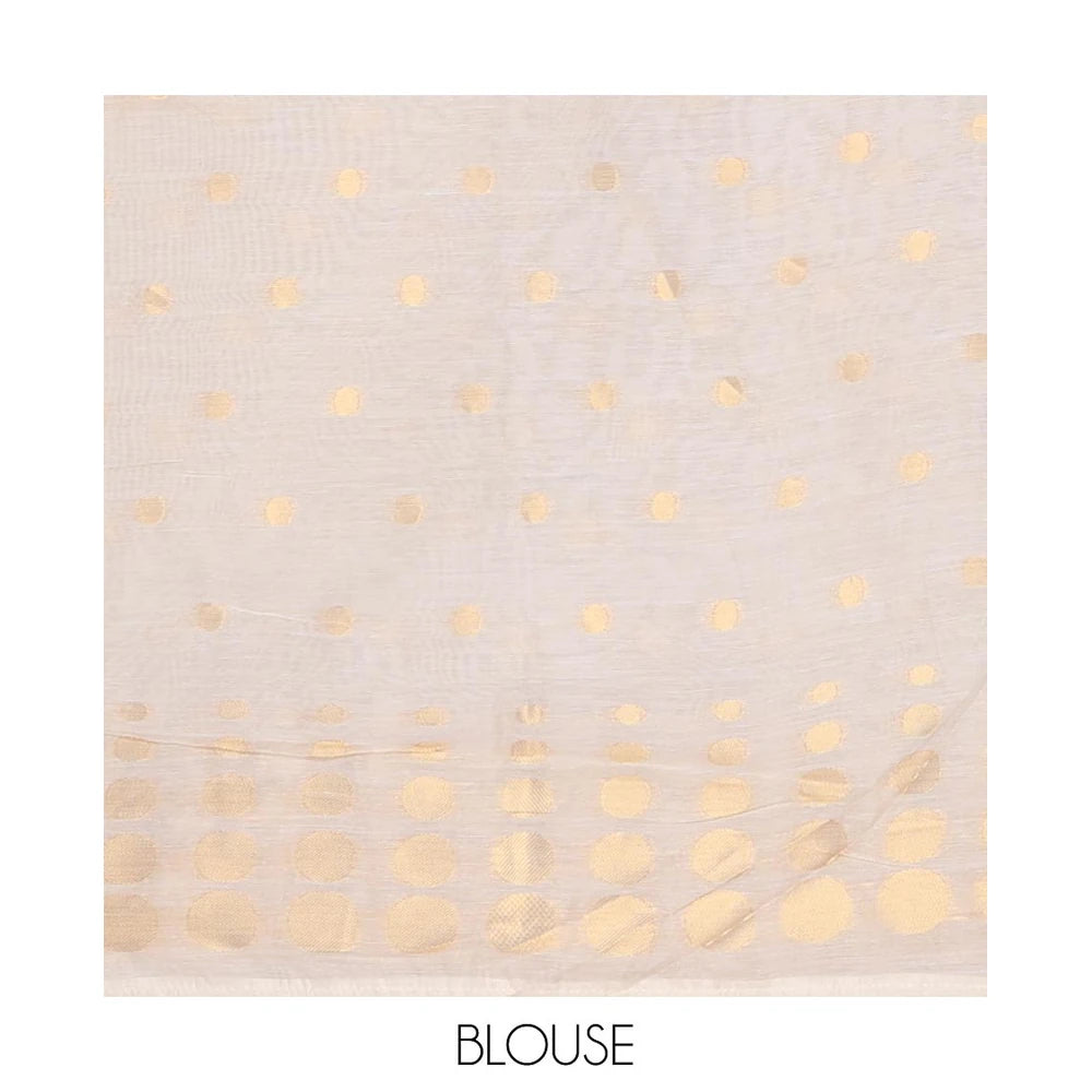 Pothys Cream Plain Chanderi Cotton Saree, Highlighted by Coin Zari Motifs Border, and a Matching Blouse