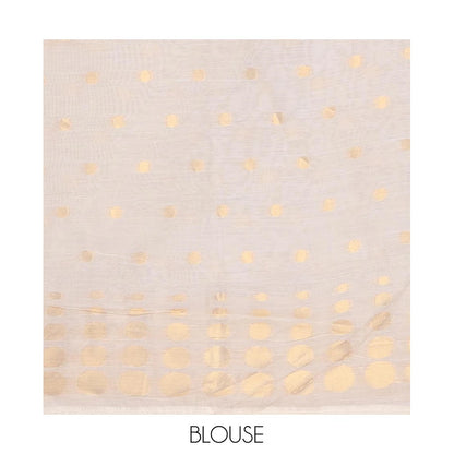 Pothys Cream Plain Chanderi Cotton Saree, Highlighted by Coin Zari Motifs Border, and a Matching Blouse