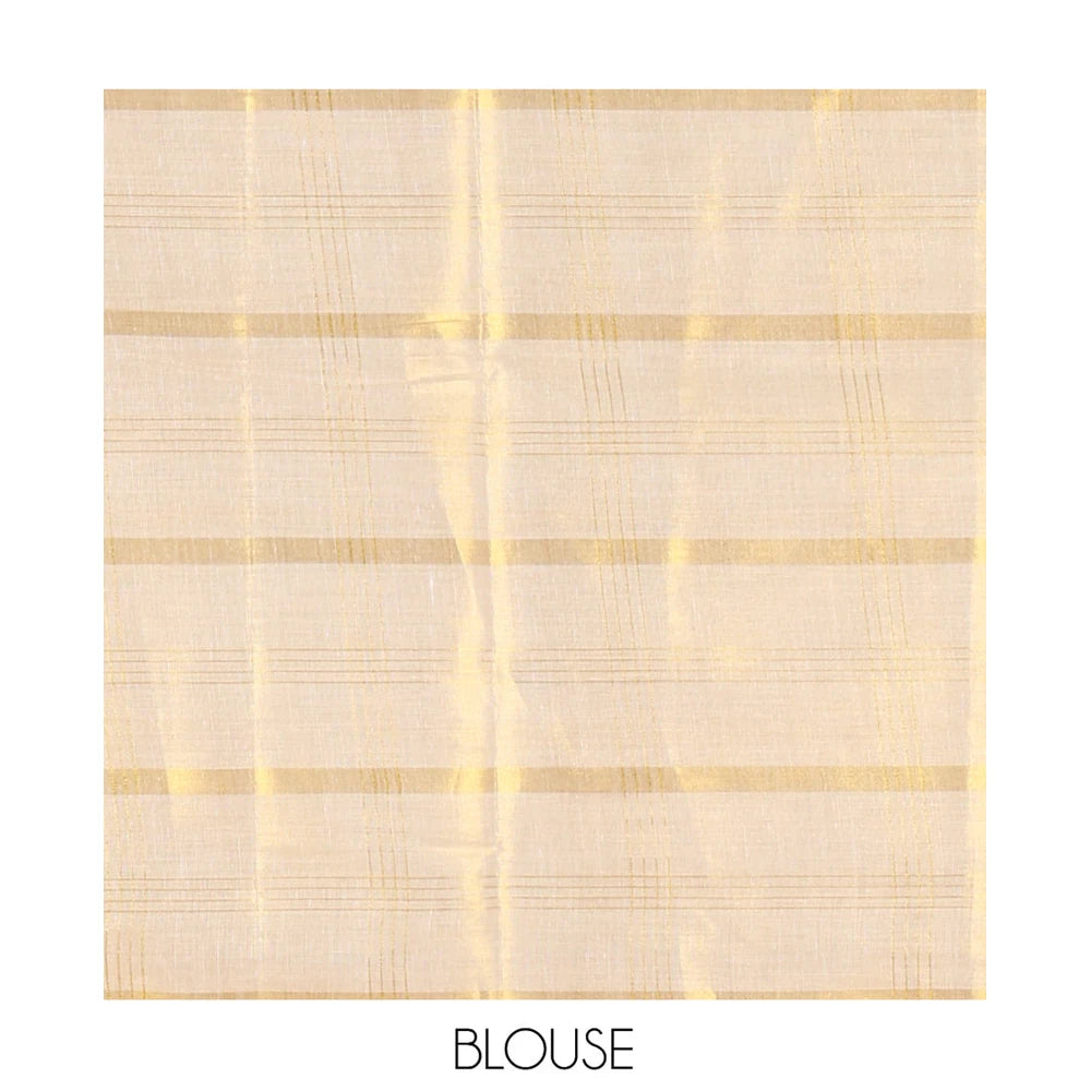 Pothys Borderless Gold Kerala Tissue Saree, Gleamed Up with Zari Checked Design, a Self-Pallu, and a Matching Blouse