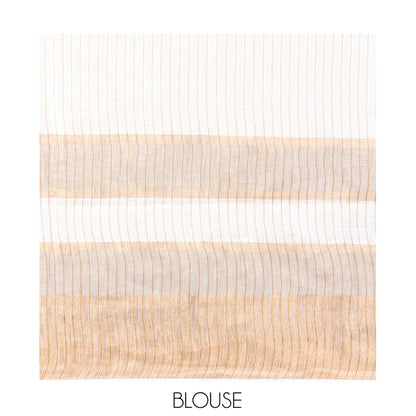 Pothys Cream Plain Linen Saree, a Contrast Zari Border, Zari Thick Striped Pallu, and a Matching Blouse