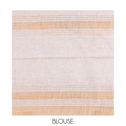 Pothys White Linen Saree, Subtly Sparkled with Stripes, a Subtle Zari Border, Striped Pallu, and a Matching Blouse
