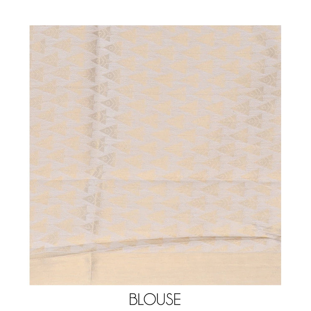 Pothys Cream Chanderi Cotton Saree, Adorned with Zari Buttas, Highlighted by Zari Border, Grand Pallu, and a Matching Blouse
