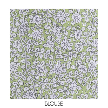 Pothys Lavender Linen Cotton Saree Features Kalamkari Human Figurines, a Piping Border, Kalamkari Pallu, Contrast Blouse