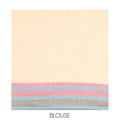 Pothys Grey Plain Chettinad Cotton Saree, a Contrast Traditional Thread Border, and a Contrast Blouse
