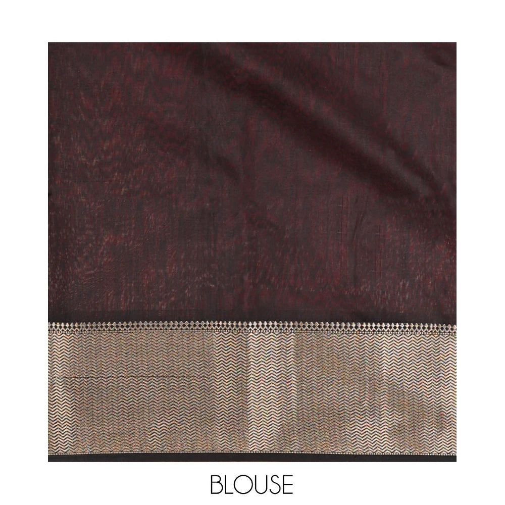 Pothys Red Maheshwari Cotton Saree, Finely Crafted with Buttas, Complemented by a Contrast Chevron Striped Zari Border, Zari Buttas Pallu, and a Contrast Blouse