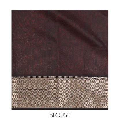 Pothys Red Maheshwari Cotton Saree, Finely Crafted with Buttas, Complemented by a Contrast Chevron Striped Zari Border, Zari Buttas Pallu, and a Contrast Blouse