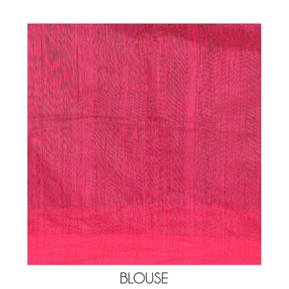 Pothys Olive Green-Pink Khadi Cotton Saree, Subtly Woven with Buttas, Contrast Sequins Striped Blouse, Contrast Blouse