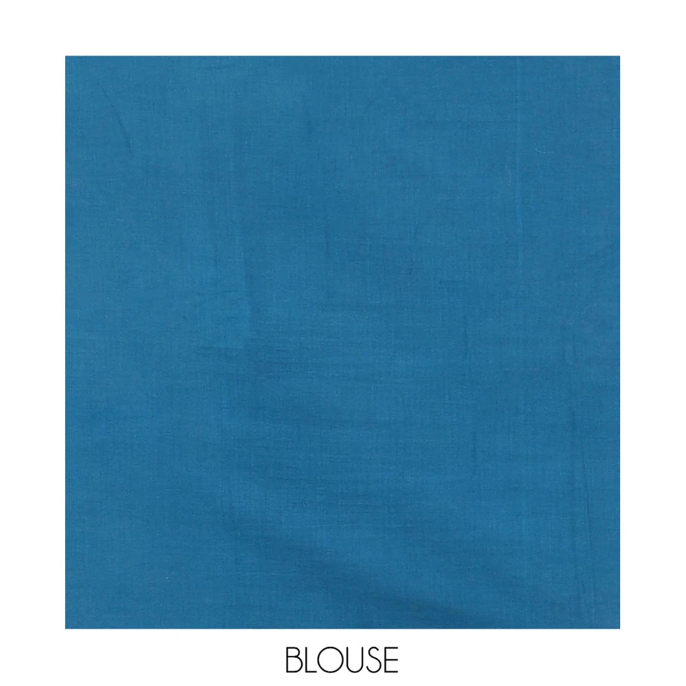 Pothys Borderless Blue-Yellow Diamond Shibori Printed Khadi Mul Cotton Saree, and No Blouse