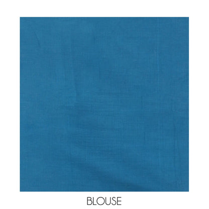Pothys Borderless Blue-Yellow Diamond Shibori Printed Khadi Mul Cotton Saree, and No Blouse