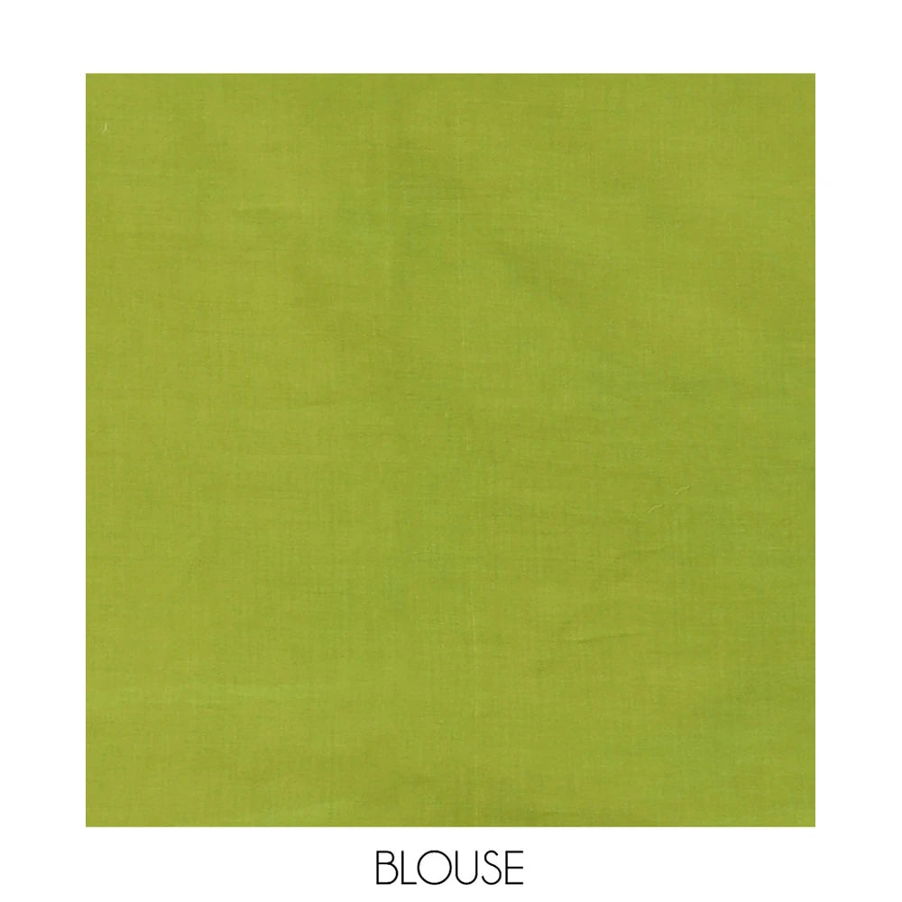 Pothys Borderless Mustard-Green Diamond Shibori Printed Khadi Mul Cotton Saree, and No Blouse