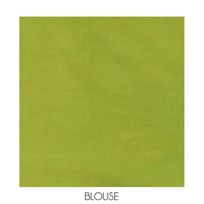 Pothys Borderless Mustard-Green Diamond Shibori Printed Khadi Mul Cotton Saree, and No Blouse