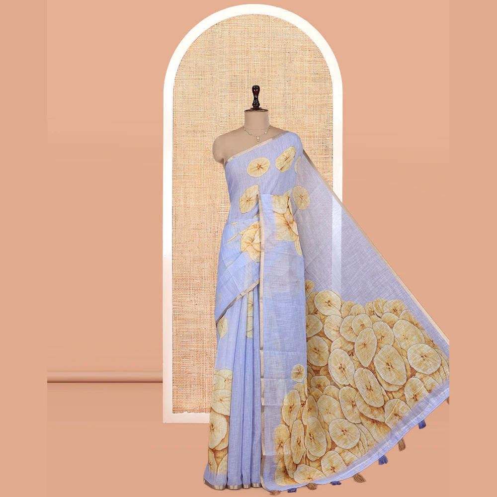 Pothys Borderless Lavender Nentharanga Chips Printed Chanderi Cotton Saree, a Piping Border, Matching Blouse