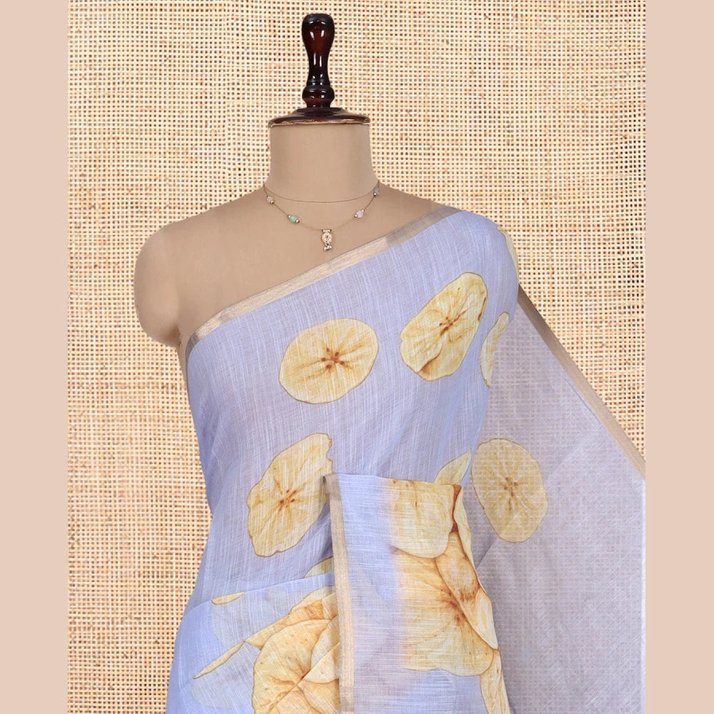Pothys Borderless Lavender Nentharanga Chips Printed Chanderi Cotton Saree, a Piping Border, Matching Blouse