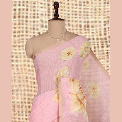 Pothys Borderless Light Pink Nentharanga Chips Printed Chanderi Cotton Saree, a Piping Border, Matching Blouse