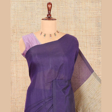 Pothys Borderless Violet Plain Khadi Cotton Saree, Jute Pallu, and No Blouse
