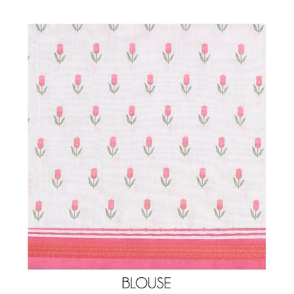 Pothys Gold Scandinavian Floral Kerala Cotton Saree, a Contrast Border, a Floral Pallu, and a Matching Blouse