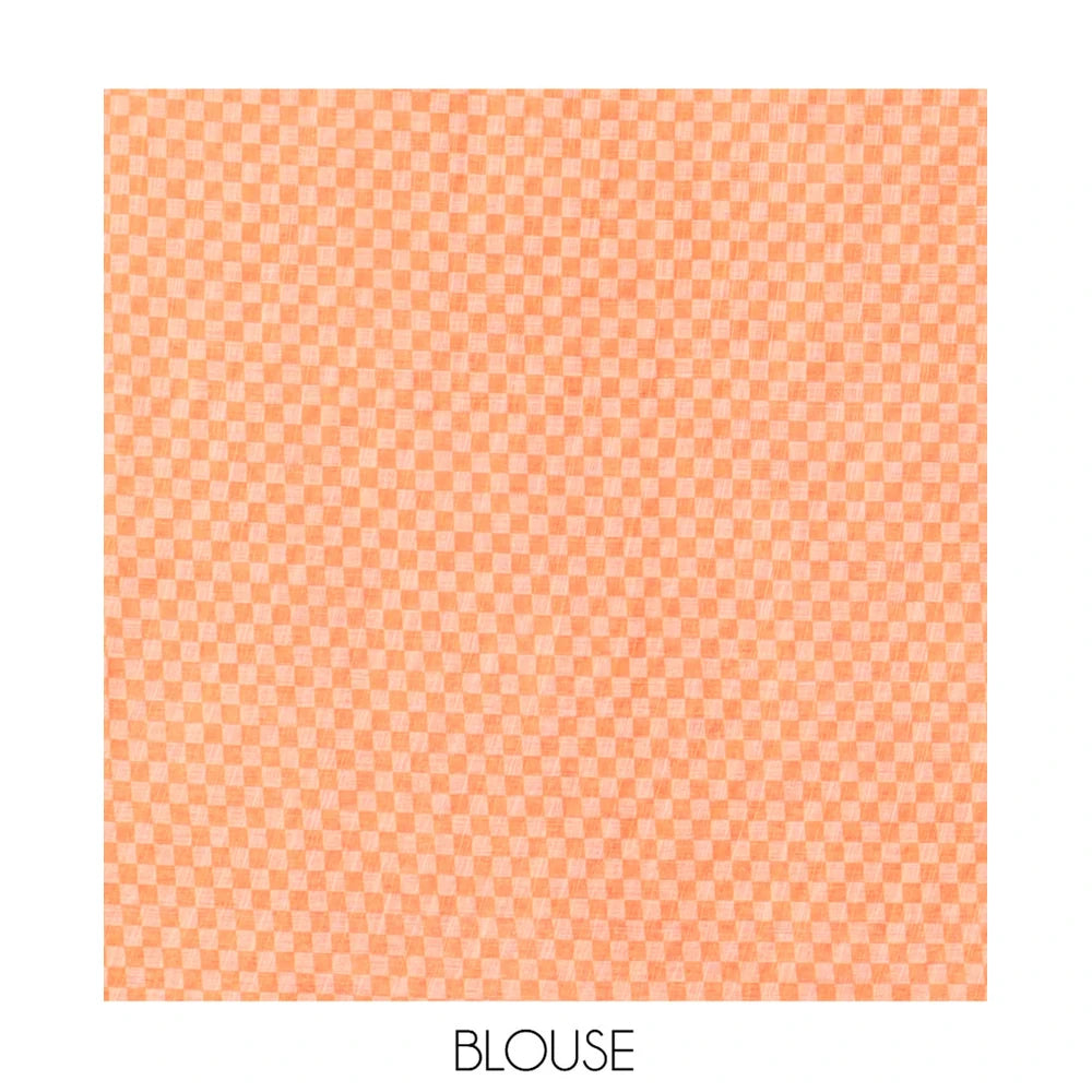 Pothys Borderless Orange-Royal Blue Checked Linen Cotton Saree, and Contrast Blouse