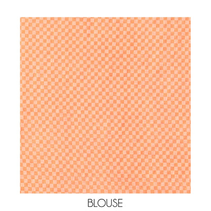 Pothys Borderless Orange-Royal Blue Checked Linen Cotton Saree, and Contrast Blouse