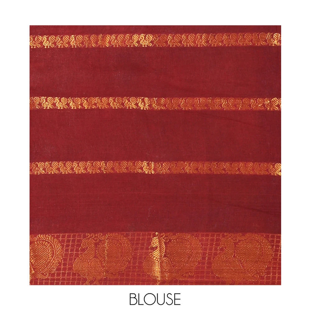 Pothys Mustard Peacock Buttas Sungudi Cotton Saree, Contrast Checked Peacock Border, Contrast Blouse