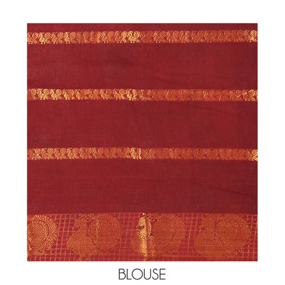 Pothys Mustard Peacock Buttas Sungudi Cotton Saree, Contrast Checked Peacock Border, Contrast Blouse