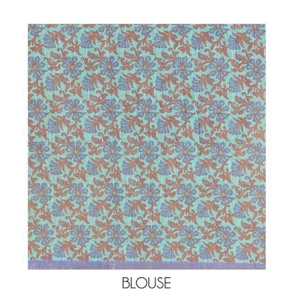 Pothys Royal Blue Shibori Printed Linen Cotton Saree, a Piping Border, Floral Pallu, and a Contrast Blouse