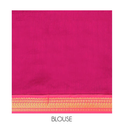 Pothys Blue Kalyani Cotton Saree, Woven with Thread Buttas, Complemented by a Contrast Traditional Border, Traditional Pallu, and a Contrast Blouse